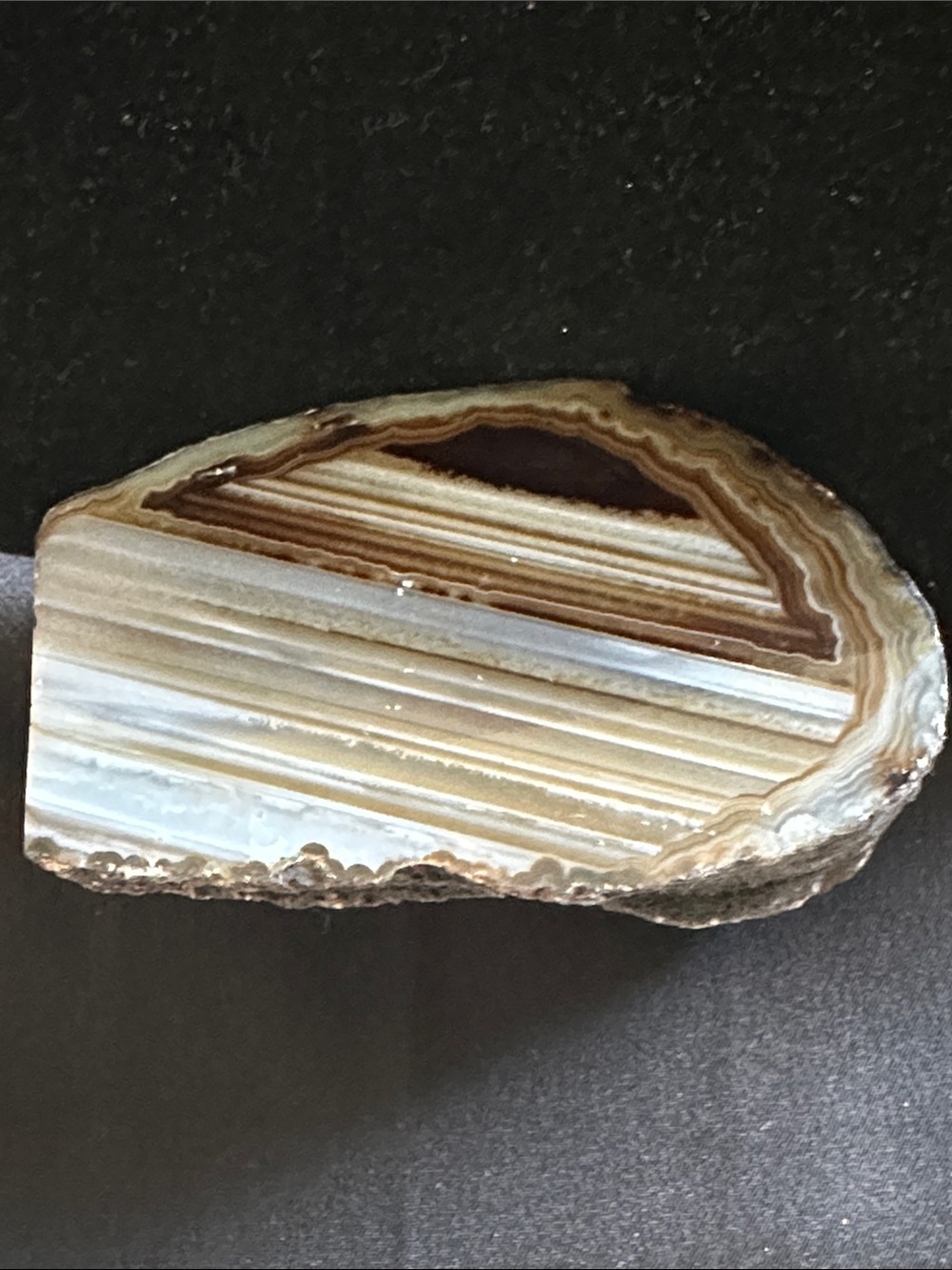 Agate EUC genuine mineral.  Polished on one side with gray, brown, tan banding
